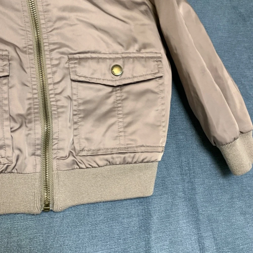 Abercrombie Kids Bomber Jacket Boys 5-6 Brown Fleece Lined Ribbed Hem Full Zip